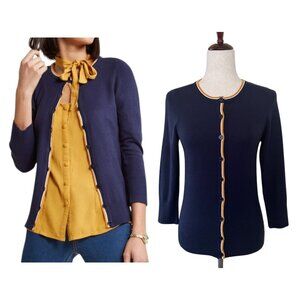 Fervour Navy Blue Cardigan w/Maize Trim sz S NEW